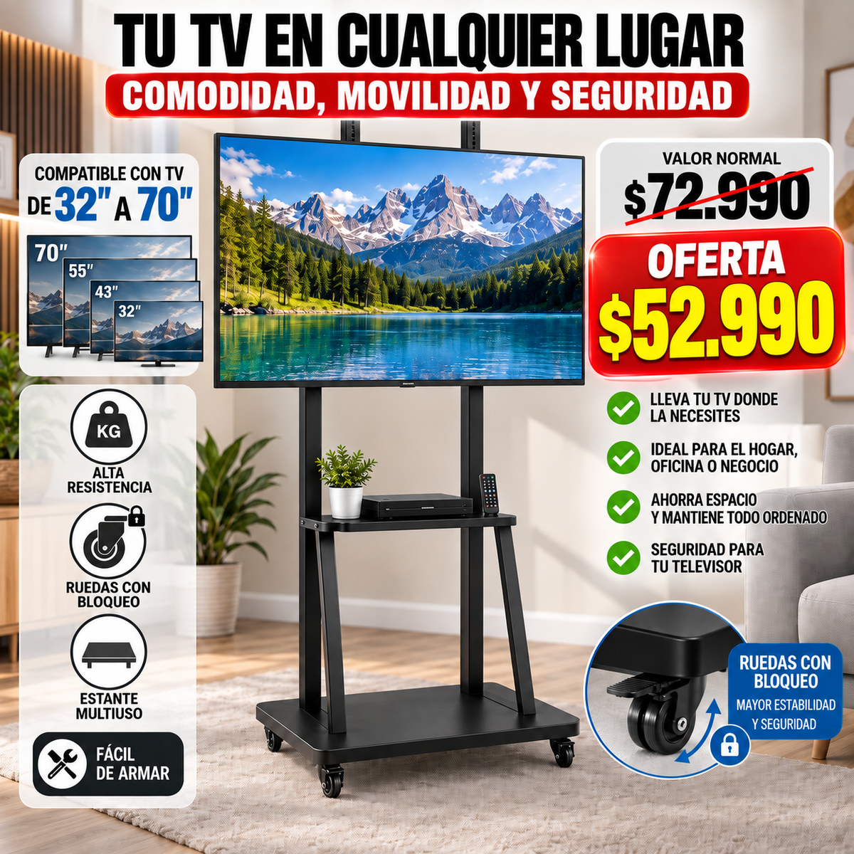 TV-MOVE PRO™ | Carro Soporte para Televisor